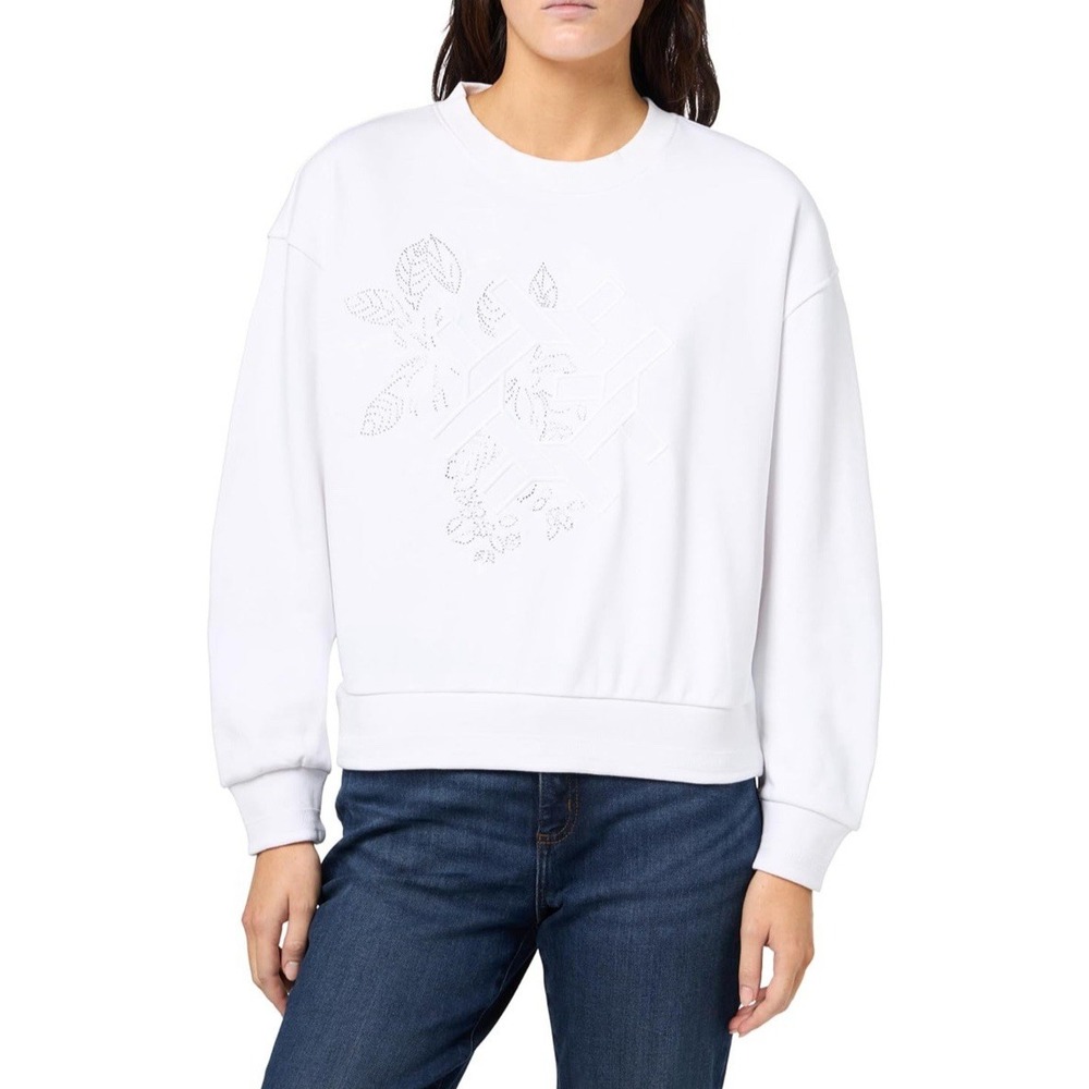 NWT GUESS Women's Eco Embro G-Wave Logo Fleece -‎ Color Pure White - Size M